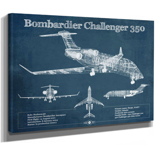 Bombardier Challenger 350 Vintage Aviation Blueprint Print - Custom Pilot Name can be Added