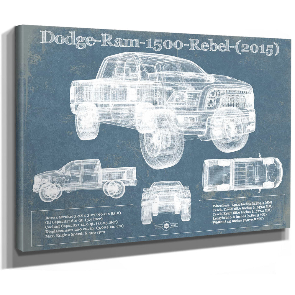 Dodge Ram 1500 Rebel (2015) Vintage Blueprint Auto Print