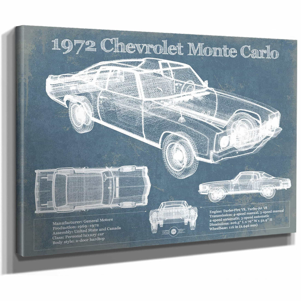 1972 Chevrolet Monte Carlo Blueprint Vintage Auto Patent Print