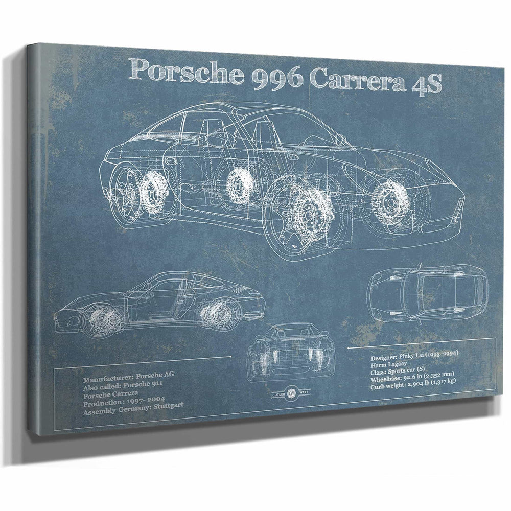 Porsche 996 Carrera 4S Vintage Blueprint Auto Print