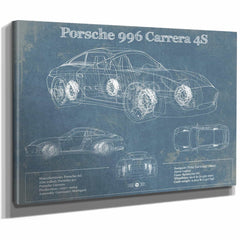 Porsche 996 Carrera 4S Vintage Blueprint Auto Print