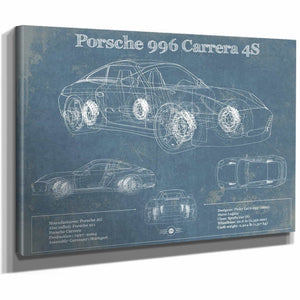 Porsche 996 Carrera 4S Vintage Blueprint Auto Print