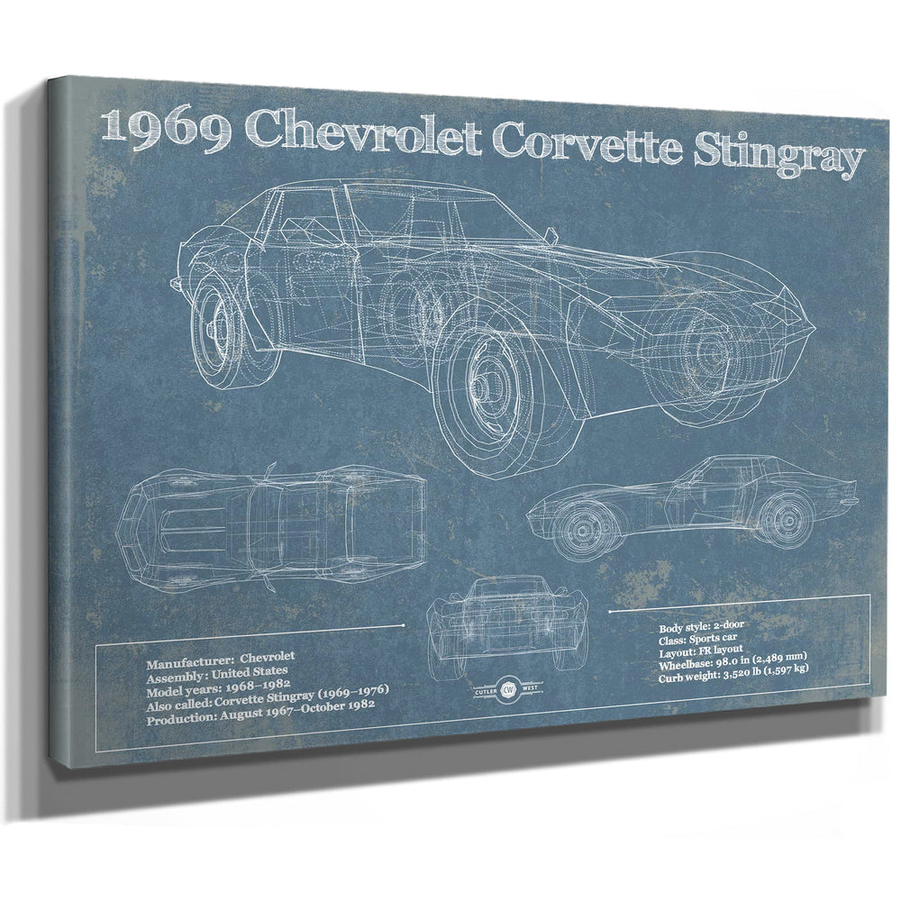 1969 Chevrolet Corvette Stingray Vintage Blueprint Auto Print