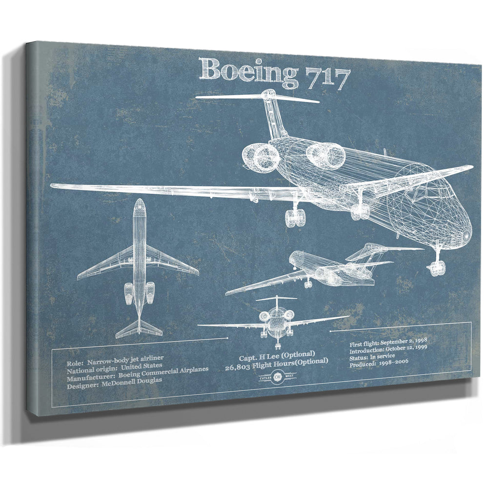 Boeing 717 Vintage Aviation Blueprint Print - Custom Pilot Name Can Be Added