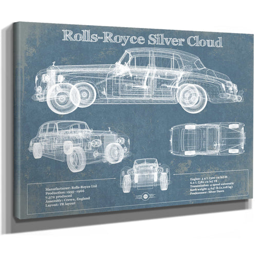 Rolls Royce Silver Cloud Vintage Blueprint Auto Print