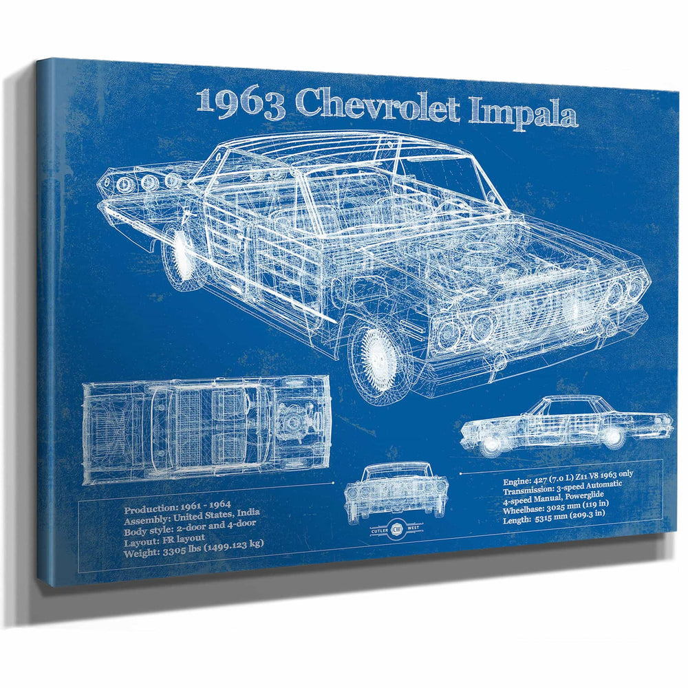 1963 Chevrolet Impala Blueprint Vintage Auto Print