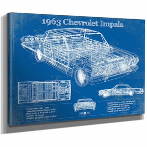 1963 Chevrolet Impala Blueprint Vintage Auto Print