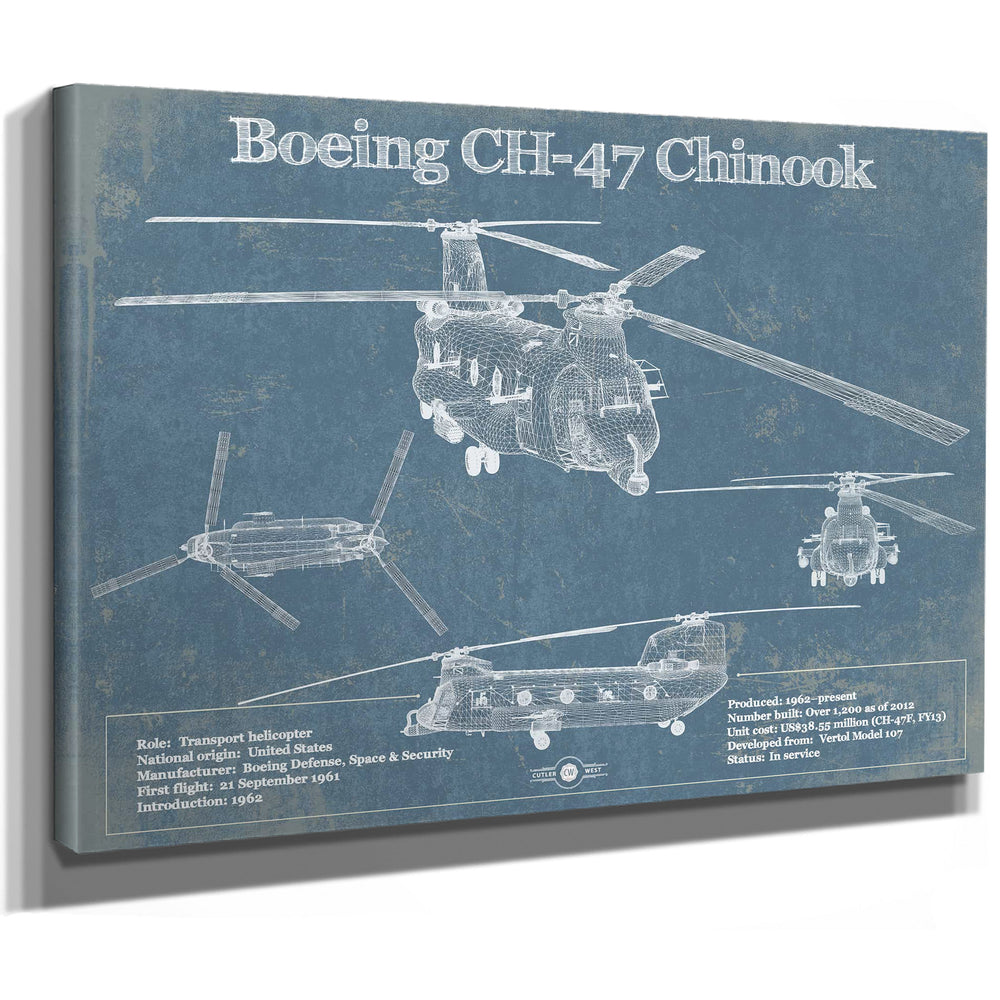 Boeing CH-47 Chinook Helicopter Vintage Aviation Blueprint Military Print - Custom Pilot Name Can Be Added