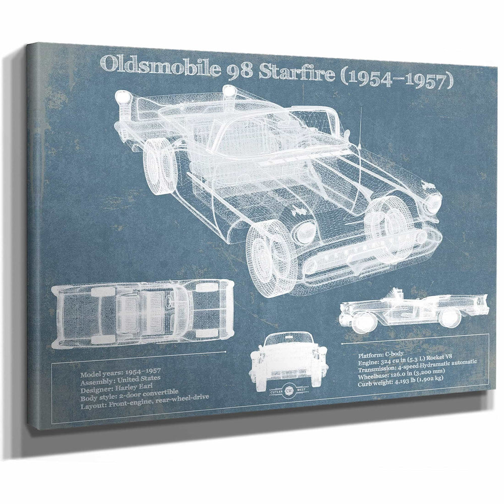 Oldsmobile 98 Starfire (1954–1957) Convertible Blueprint Vintage Auto Print