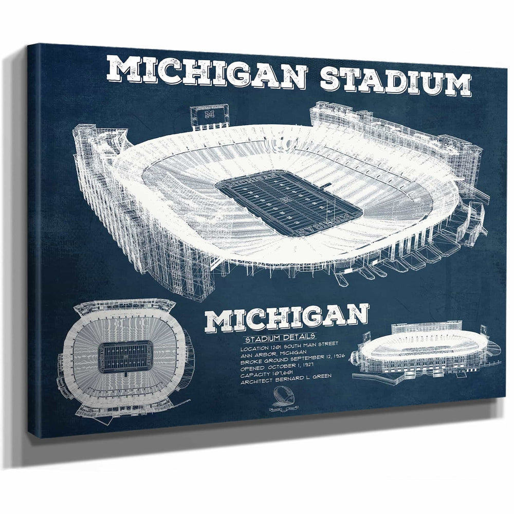 Michigan Wolverines Art - Michigan Stadium Vintage Stadium Blueprint Art Print