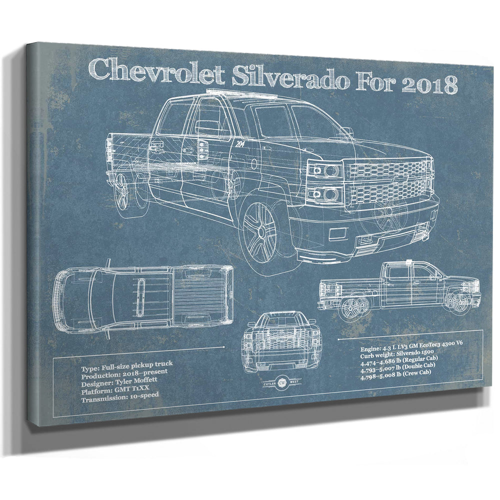 Chevrolet Silverado 2018 Blueprint Vintage Truck Patent Print