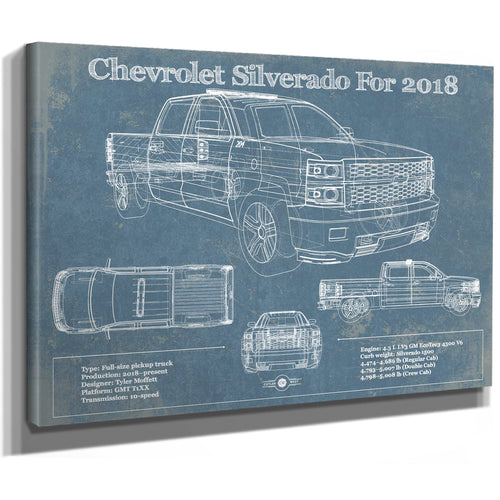 Chevrolet Silverado 2018 Blueprint Vintage Truck Patent Print