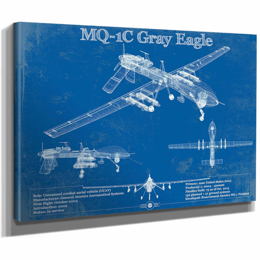UAV MQ-1C Gray Eagle Vintage Aviation Blueprint Military Print