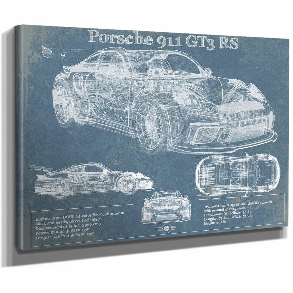 Porsche 911 GT3 RS Vintage Blueprint Auto Print