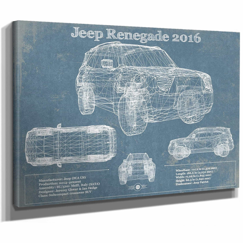 Jeep Renegade 2016 Blueprint Vintage Auto Print
