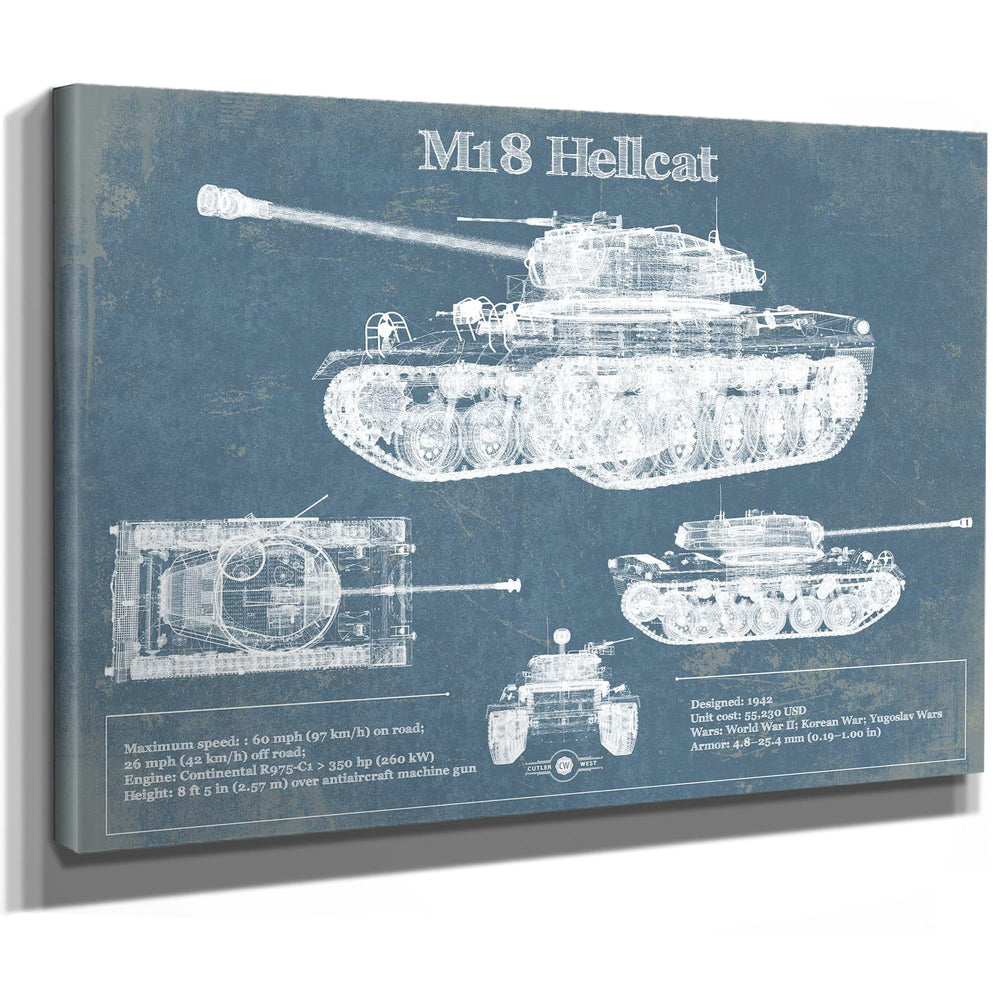 M18 Hellcat Army Color Vintage Blueprint Print