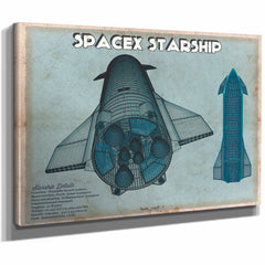 SpaceX Starship Blue Vintage Space Exploration Print