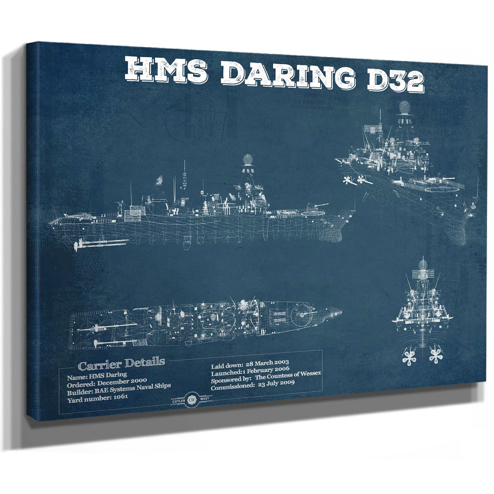 HMS Daring (D32) Blueprint Original Military Wall Art - Customizable