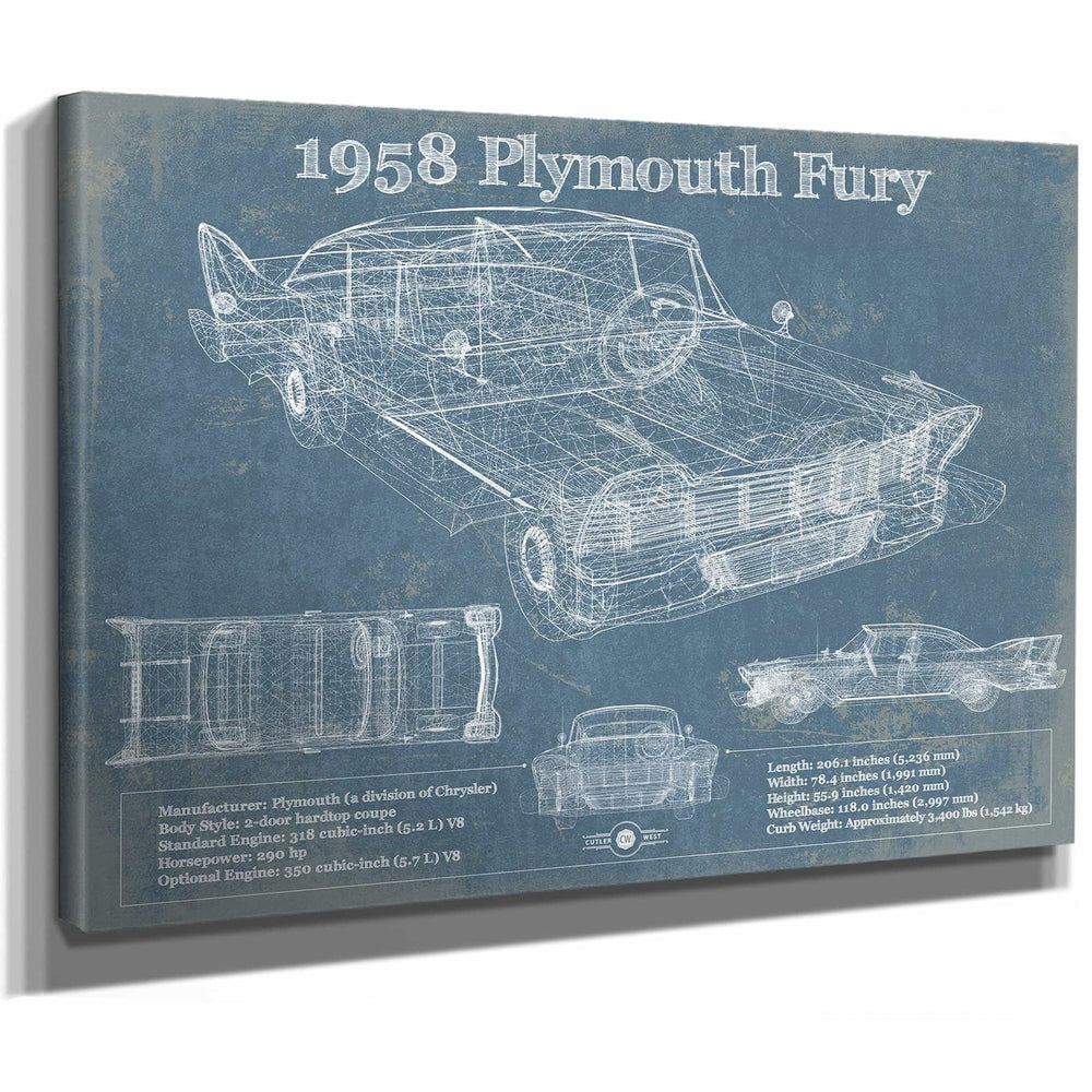 1958 Plymouth Fury Vintage Blueprint Auto Print