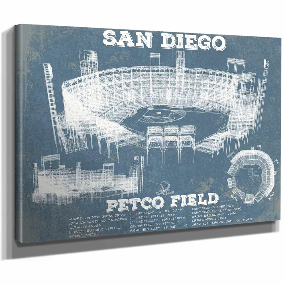 San Diego Padres - Petco Park Vintage Stadium Blueprint Baseball Print