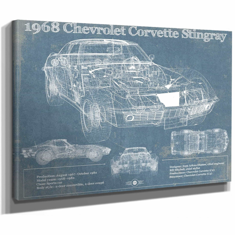 1968 Chevrolet Corvette Stingray Blueprint Vintage Auto Print