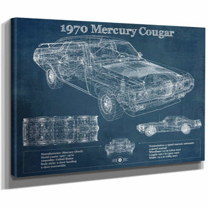 1970 Mercury Cougar Eliminator Blueprint Vintage Auto Print