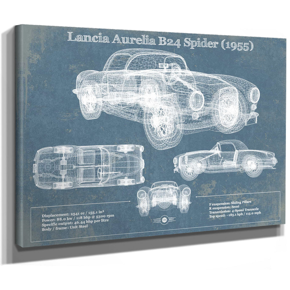 Lancia Aurelia B24 Spider (1955) Blueprint Vintage Auto Print