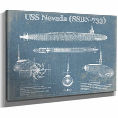 USS Nevada (SSBN-733) - Nuclear Ballistic Missile Submarine Blueprint Patent Original Art - Customizable