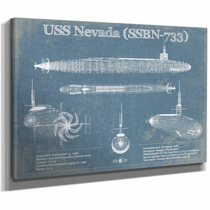USS Nevada (SSBN-733) - Nuclear Ballistic Missile Submarine Blueprint Patent Original Art - Customizable