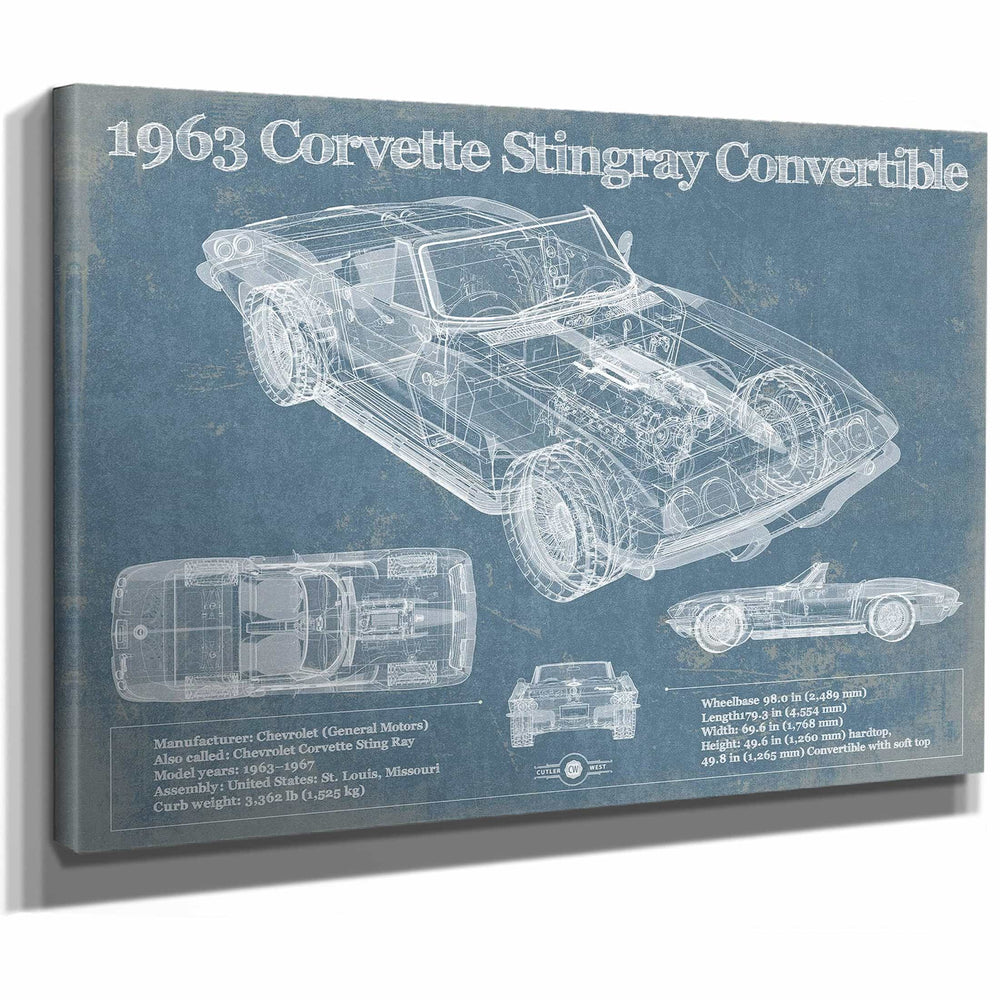 1963 Corvette Stingray Convertible Vintage Blueprint Auto Print