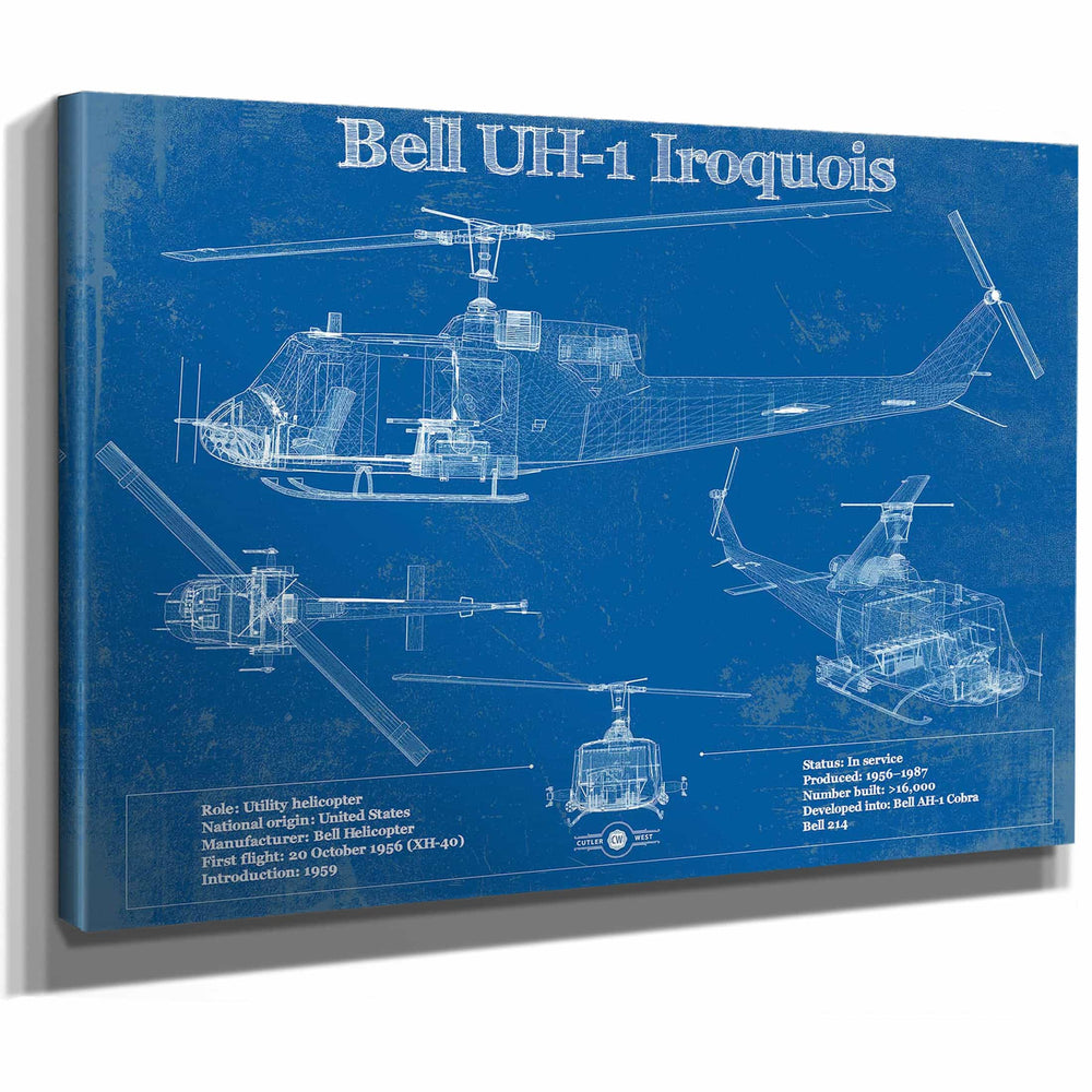 Bell UH-1 Iroquois (Huey) Vintage Blueprint Helicopter Print