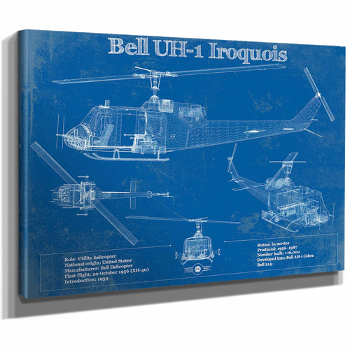 Bell UH-1 Iroquois (Huey) Vintage Blueprint Helicopter Print