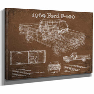 1969 Ford F-100 Pickup Vintage Blueprint Auto Print