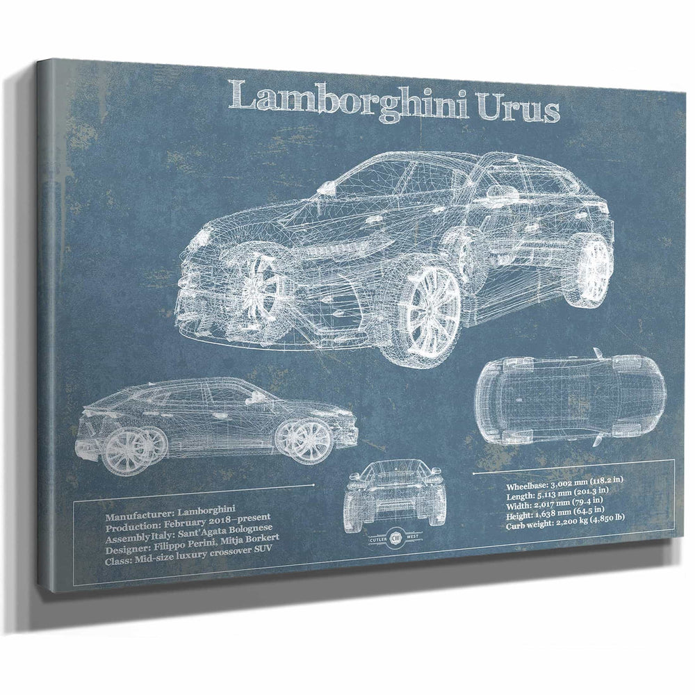 Lamborghini Urus 2019 Vintage Blueprint Auto Print