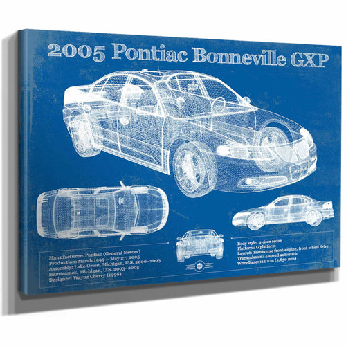 2000 - 2005 Pontiac Bonneville GXP Blueprint Vintage Auto Print