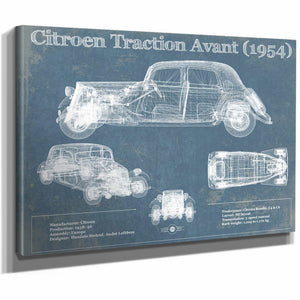 Citroen Traction Avant (1954) Vintage Blueprint Auto Print