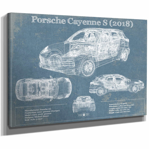 Porsche Cayenne S 2018 Vintage Blueprint Auto Print
