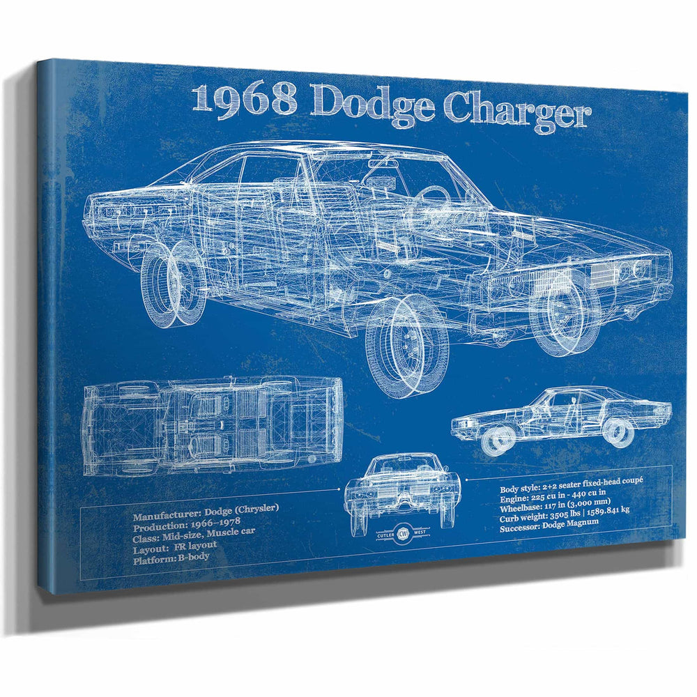 1968 Dodge Charger Vintage Blueprint Auto Print
