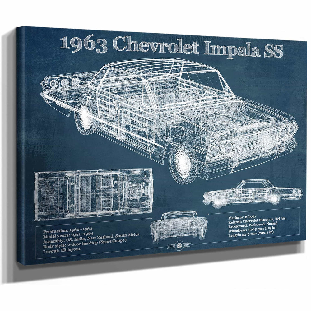 1963 Chevrolet Impala SS Hardtop Sport Coupe Blueprint Vintage Auto Print