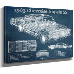 1963 Chevrolet Impala SS Hardtop Sport Coupe Blueprint Vintage Auto Print