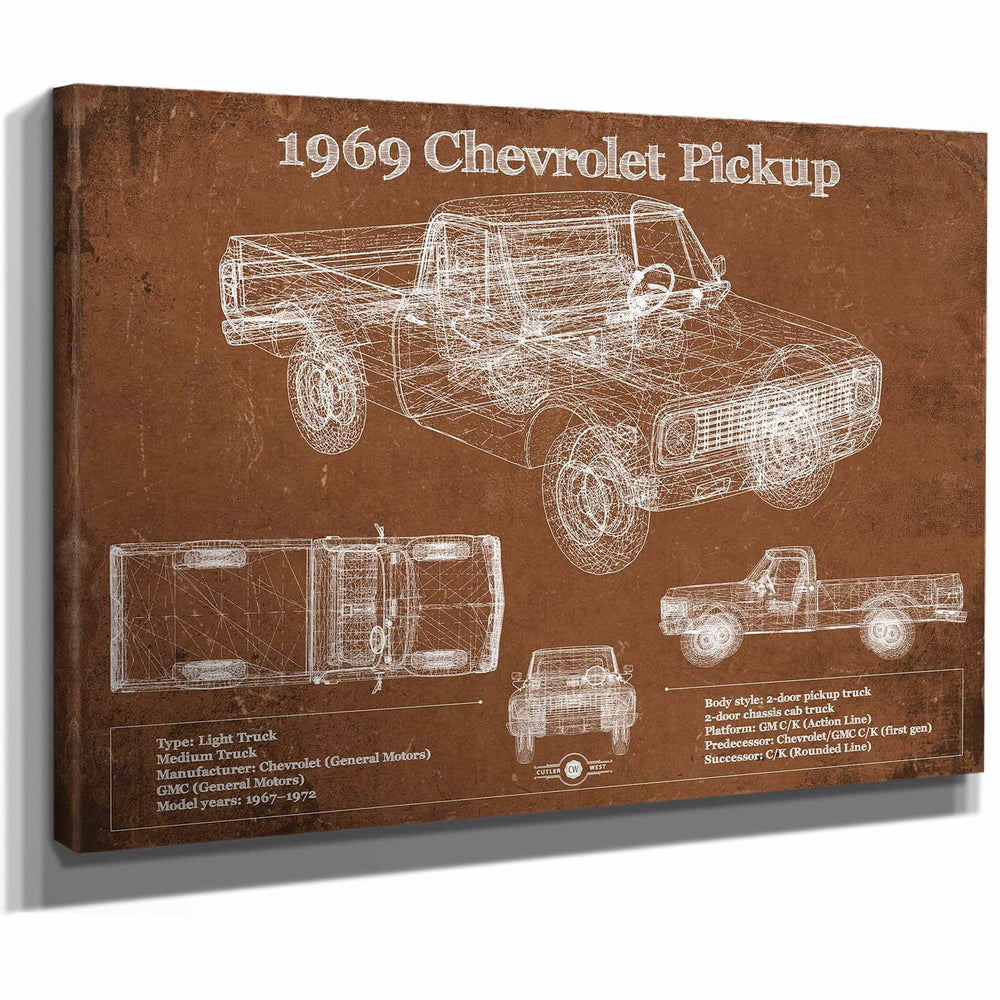 1969 Chevy Shortbox Pickup Vintage Blueprint Auto Print