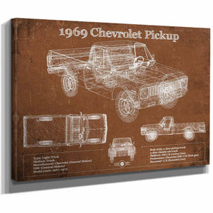 1969 Chevy Shortbox Pickup Vintage Blueprint Auto Print
