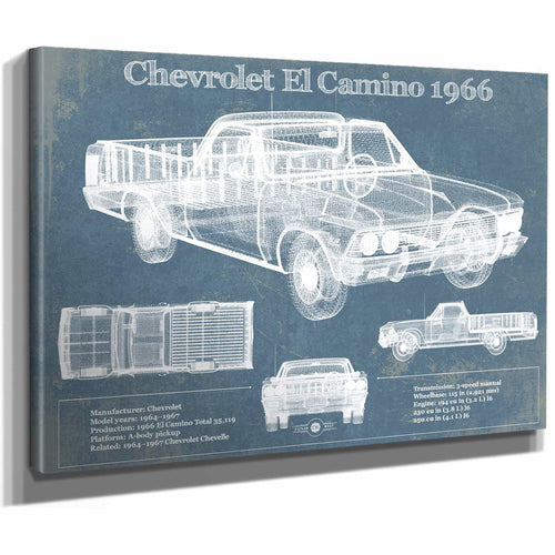 Chevrolet El Camino 1966 Vintage Blueprint Auto Print