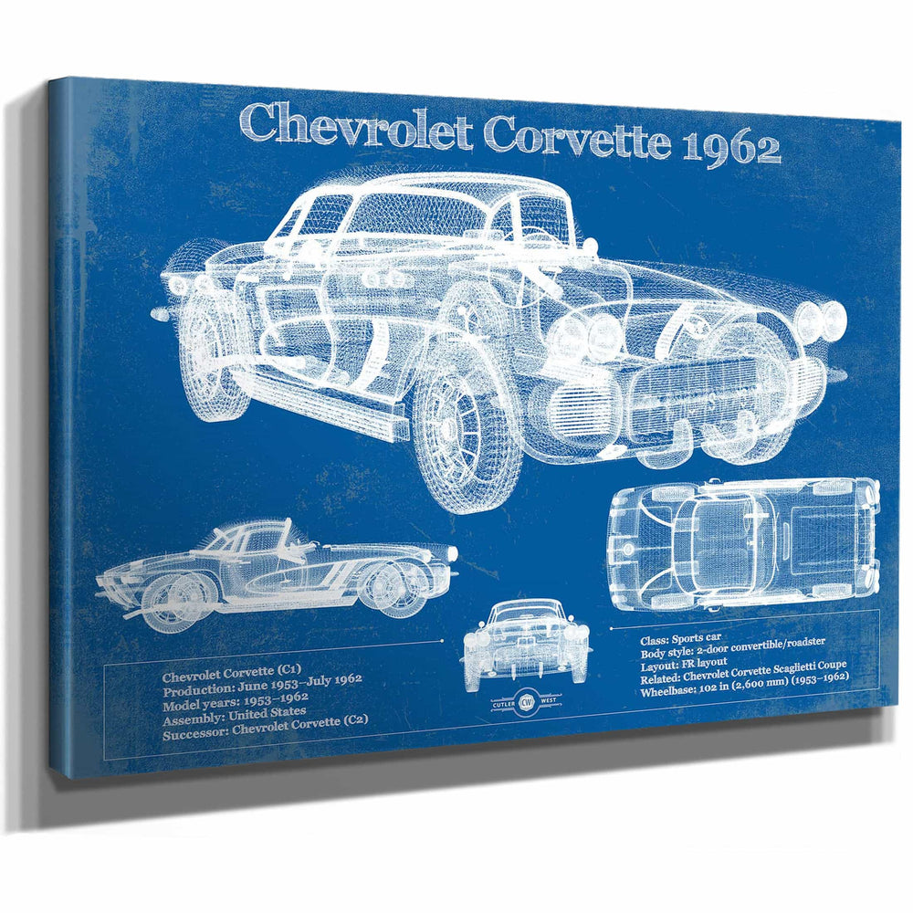 Chevrolet Corvette 1962 Blueprint Vintage Auto Print