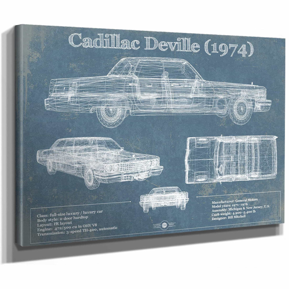 Cadillac DeVille 1974 Vintage Blueprint Auto Print