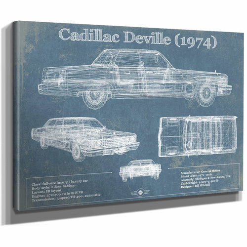Cadillac DeVille 1974 Vintage Blueprint Auto Print