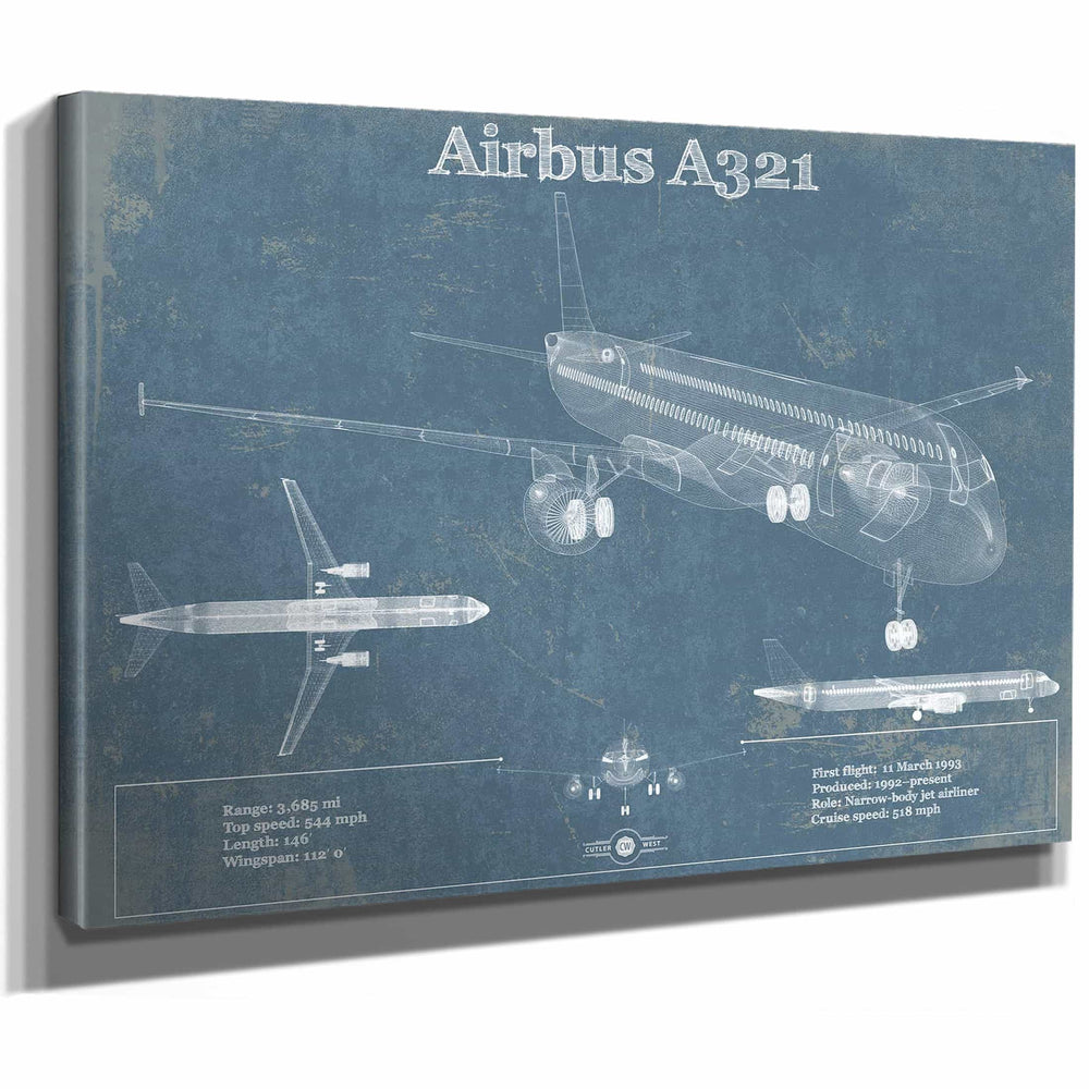 Airbus A321 Vintage Aviation Blueprint Print