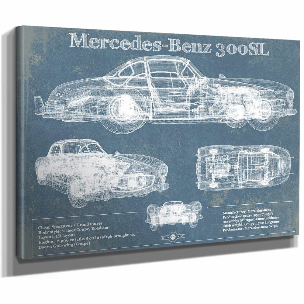 Mercedes-Benz 300 SL Gullwing 1950 Original Blueprint Art