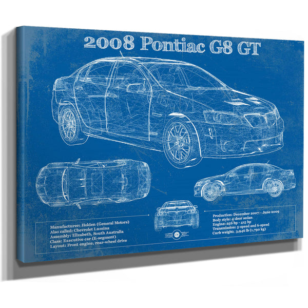 2008 Pontiac G8 GT Blueprint Vintage Auto Print