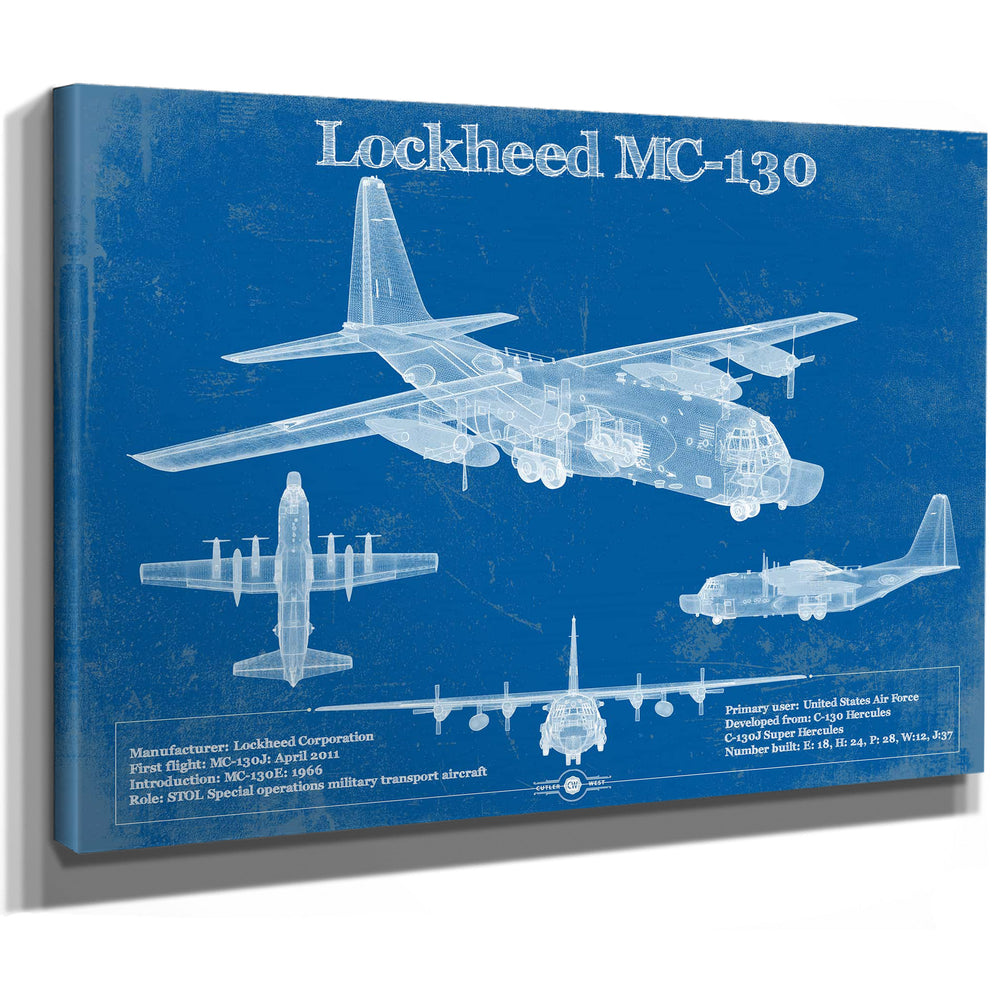 Lockheed MC-130 Vintage Aviation Blueprint Military Print
